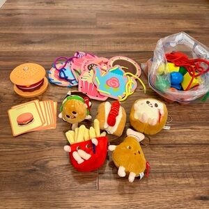 Lacing Cards Beads Montessori Puzzle Game Pretend Food Plushies Bundle